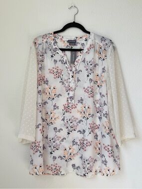 Van Heusen White Floral Swiss Dot Sleeve Blouse XXL NWT